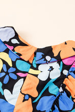 Load image into Gallery viewer, Blue Collared Split Neck Floral Flared Dress