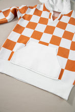 Load image into Gallery viewer, Gold Flame Checkered Split Neck Contrast Kangaroo Pocket Hooded Sweater