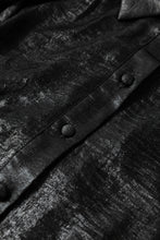 Load image into Gallery viewer, Black Metallic Sheen Puff Sleeve Button Up Mini Shirt Dress
