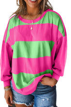 Cargar imagen en el visor de la galería, Light Green Colorblock Striped Drop Shoulder Loose Top
