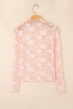 Load image into Gallery viewer, Apricot Pink Sheer Floral Lace Mesh Mock Neck Long Sleeve Top