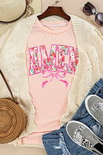 Load image into Gallery viewer, Pink Floral AMEN Bow Graphic Crewneck T Shirt
