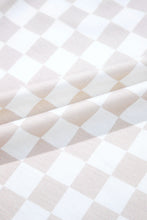 Load image into Gallery viewer, Apricot Checkered Print Buttoned Crew Neck Wide Leg Jumpsuit