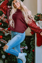 Cargar imagen en el visor de la galería, Burgundy Sequin Patchwork Sleeve Open Back Waffle Knit Top