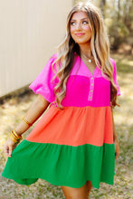 Load image into Gallery viewer, Multicolor Color Block Tiered Puff Sleeve Dress