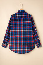 Load image into Gallery viewer, Navy Blue Plaid Flap Pocket Button Up Shacket