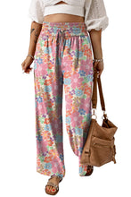 Load image into Gallery viewer, Pink Floral Smocked Waist Loose Pants