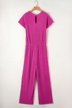 Load image into Gallery viewer, Rose Red Solid Color Ribbed Short Sleeve Wide Leg Jumpsuit