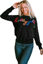Load image into Gallery viewer, Black Holly Jolly Round Neck Casual Sweater