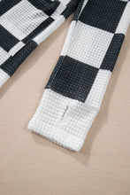 Load image into Gallery viewer, Black Checkered Waffle Knit Thumbhole Open Front Cardigan