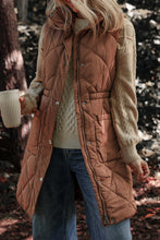 Load image into Gallery viewer, Coffee Longline Quilted Stand Collar Puffer Vest