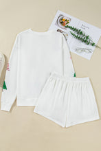 Load image into Gallery viewer, White Stripe Multi Christmas Tree Long Sleeve Top and Shorts 2pcs Lounge Set