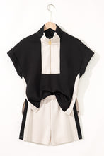Load image into Gallery viewer, Black Contrast Zipped Stand Collared T Shirt and Short Set