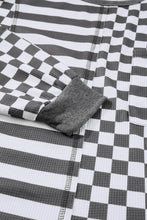 Load image into Gallery viewer, Dark Grey Checkerboard Striped Patchwork Lantern Sleeve Pocketed Blouse