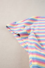 Cargar imagen en el visor de la galería, Pink Stripe Rainbow Tee Tasseled String Wide Leg Pants Set
