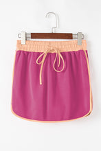 Cargar imagen en el visor de la galería, Rose Red Color Contrast Loose Pullover and Lace-up Waist Skort Set