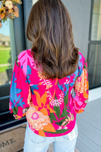 Cargar imagen en el visor de la galería, Rose Blooming Flower Print Ruffled Puff Sleeve Blouse