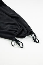Load image into Gallery viewer, Black Knotted Straps Button Textured Drawstring Jumpsuit