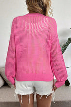 Load image into Gallery viewer, Sachet Pink Sweet Bow Decor Hollow Out Knitted Drop Shoulder Sweater