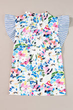 Cargar imagen en el visor de la galería, Light Blue Floral Print Striped Ruffled Sleeve Blouse