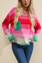 Load image into Gallery viewer, Rose Striped Knit Patch Pocket Drop Shoulder Sweater