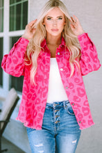 Cargar imagen en el visor de la galería, Pink Leopard Print Button Cuffs Raw Hem Jacket