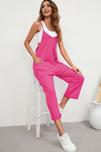 Load image into Gallery viewer, Rose Red Black Pocketed Adjustable Spaghetti Strap Straight Leg Jumpsuit