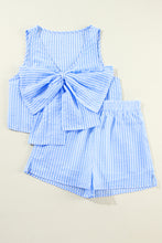 Load image into Gallery viewer, Sky Blue Stripe V Neck Bowknot Crop Tank and Shorts Set