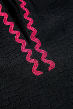 Load image into Gallery viewer, Black Floral Embroidered Ricrac Puff Sleeve Textured Blouse