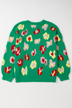 Load image into Gallery viewer, Green Plus Size Floral Knitted Ribbed Edge Drop Shoulder Sweater