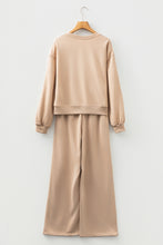 Load image into Gallery viewer, Oatmeal Varsity Striped Detail Crewneck Pullover Elastic Sweatpants 2pcs Outfit