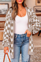 Load image into Gallery viewer, Brown Checkered Open Front Drop Shoulder Cardigan