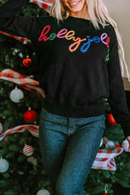 Load image into Gallery viewer, Black Holly Jolly Round Neck Casual Sweater