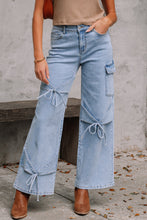 Load image into Gallery viewer, Beau Blue Bowknot Decor Boyfriend Cargo Jeans