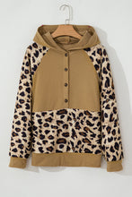 Cargar imagen en el visor de la galería, Light French Beige Leopard Print Patchwork Raglan Sleeve Half Buttons Hoodie