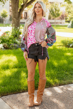 Load image into Gallery viewer, Pink Boho Mixed Floral Drop Shoulder Bubble Sleeve Blouse