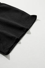 Load image into Gallery viewer, Black Textured Ruffle Split Top and Drawstring Shorts