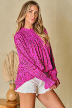 Load image into Gallery viewer, Hot Pink Leopard Shirred Puff Sleeve Flowy Blouse