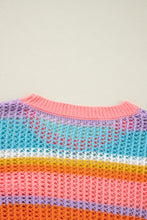 Load image into Gallery viewer, Pink Stripe Colorblock Hollowed Crochet 3/4 Sleeve Sweater