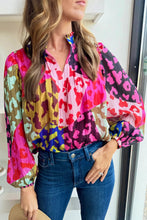 Load image into Gallery viewer, Pink Leopard Patchwork Print Pleated Blouse