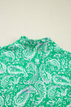 Load image into Gallery viewer, Green Paisley Print Long Sleeve Button Front Tied Waist Mini Dress