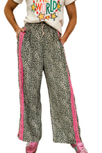 Load image into Gallery viewer, Brown Wild Leopard Print Contrast Lace Striped Detail Drawstring Pants