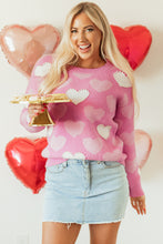 Load image into Gallery viewer, Pink Pearled Heart Print Valentines Crew Neck Sweater