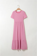 Cargar imagen en el visor de la galería, Pink Solid Color T-shirt High Waist Pocketed Long Dress
