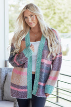 Load image into Gallery viewer, Multicolour Color Block Striped Side Slit Open Front Cardigan