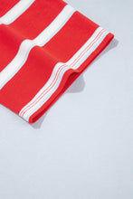 Cargar imagen en el visor de la galería, Racing Red Striped Bow Tie Hollowed Back 7/8 Sleeve Casual T-Shirt