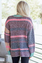Load image into Gallery viewer, Multicolour Color Block Striped Side Slit Open Front Cardigan