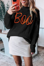 Load image into Gallery viewer, Black Boo Knitted Pattern Ribbed Edge Drop Shoulder Sweater