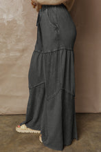 Cargar imagen en el visor de la galería, Black Mineral Wash Tiered Wide Leg Patchwork Drawstring Pants