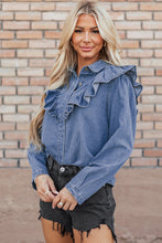 Load image into Gallery viewer, Dusk Blue Denim Ruffled Casual Top
